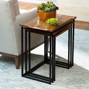 Modern Iron Nesting <b>Table</b> With Wooden Top Stylish <b>Space</b> <b>Saving</b> <b>Tables</b> For Apartment Living Room Setup - Product Image 1