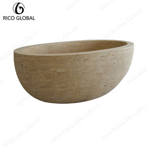 Bañeras Modernas de Lujo de Mármol Travertino Beige, Personalizables en Tamaño Grande/Pequeño - Product Image 4