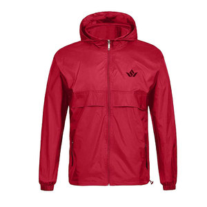 Chaqueta Cortavientos Deportiva Roja Ecológica para Hombre con Capucha, Cierre Completo, Informal, para Invierno, con Logotipo Frontal, Exterior de Poliéster - Product Image 1