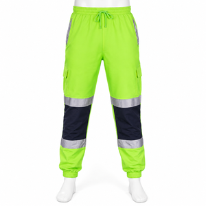 Men's High Visibility Reflective Workwear Pants Fluorescent Safety <b>Trousers</b> Elastic Waist Construction Industrial Pants - Product Image 1