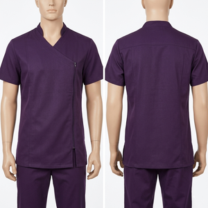 Uniforme de salon et spa haut de gamme en poly-rayonne et élasthanne 180 GSM, violet, avec panneau asymétrique et logo brodé personnalisé - Product Image 5