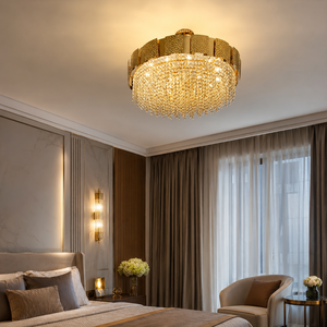 Lámpara de Techo Moderna Redonda de Cristal Dorado con Gotas de Cuentas, Lámpara LED para Decoración Interior de Villas y Hoteles - Product Image 3
