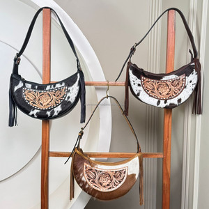 Borsa fatta a mano alla moda in pelle a spalla singola mezza luna borsa elegante in pelle di vacchetta da donna - Product Image 5