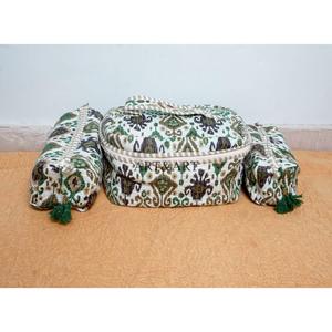 Elegant Handcrafted 3pc Quilted Vanity Pouch Set Organic Cotton Floral printed Water-Resistant Lining Multipurpose Storage Bags - Product Image 1