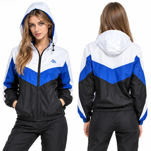Women Hooded Color Blocked Windbreaker <b>Jacket</b> With Zipper And Pockets Water Resistant Outdoor Wear Zipper Hoodie OEM Custom Logo - Product Image 1