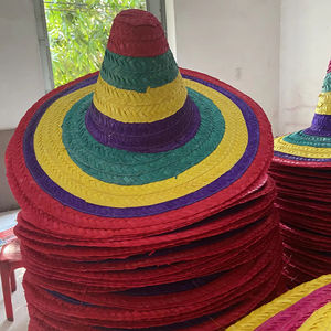 หมวกทรงโซมเบรโรทำจากหญ้าธรรมชาติ ลายทาง แต่งริบบิ้น เชือกปรับได้ เหมาะสำหรับทุกเพศ ใช้ได้ในงานปาร์ตี้ งานแต่งงาน ชีวิตประจำวัน ฤดูร้อน และชายหาด - Product Image 1