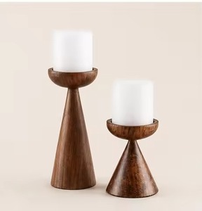 Support de bougie en bois de qualité supérieure, style rustique, pour la décoration de la table à manger, du salon et des hôtels - Product Image 1