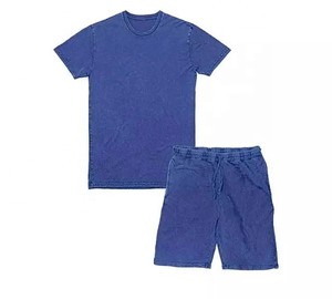 Conjunto de Camiseta y Pantalones Cortos de Algodón Amarillo Sólido para Hombre, Cuello Redondo, Estilo Casual de Verano, Tejido de Punto, Color Liso - Product Image 2