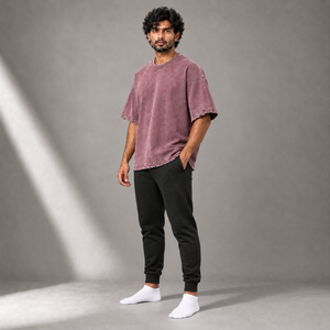 Maßgefertigtes Schwergewichtiges Baumwoll-T-Shirt für Herren Übergroß Gewaschen Distressed Saum Drop-Shoulder Rundhals Entspannter Streetwear-Schnitt Täglicher Stil - Product Image 1