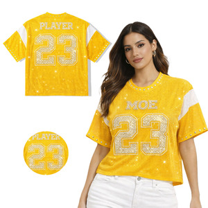 เสื้อเจอร์ซีย์อเมริกันฟุตบอลผู้หญิงแบบครอปปักเลื่อมหรูหราประดับด้วยลูกปัด ผ้าตาข่าย แต่งคริสตัลวิบวับ สไตล์สตรีทแวร์ Y2K แฟชั่นเสื้อเชิ้ต - Product Image 2