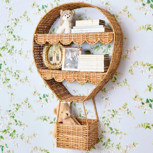 Cestas de Mimbre Estilo Boho con Forma de Globo Aerostático, Estante Flotante de Mimbre para Colgar en la Pared con Borde Festoneado, Estante Flotante para Juguetes y Libros para Habitación Infantil - Product Image 3