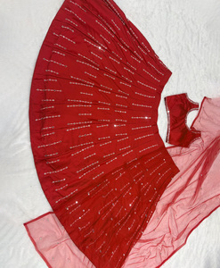 Último Modelo de Lehenga Dupatta Elegante para Mujer, Estilo Indio-Pakistaní, para Fiestas, con Hermosos Bordados, Trabajo con Espejos Reales, Satén de Seda Pesada - Product Image 1