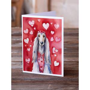 Whimsical A7 Tamaño 5x7 Tarjetas de notas en blanco Paquete de 8 Afghan Hound My Valentine Tarjetas de felicitación con sobres - Product Image 2