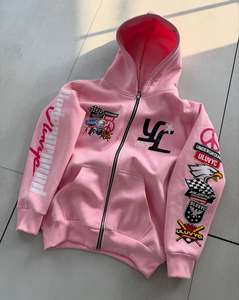 Sudadera con capucha y cremallera de estilo vintage, bordado personalizado, de alta calidad, 100% algodón, conjunto de sudadera y pantalones de felpa francesa. - Product Image 4