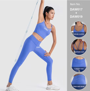 Vêtements de sport Pilates de haute qualité, respirants, pour la gym et le fitness, ensemble de yoga avec hauts et bas à taille haute croisée - Product Image 2