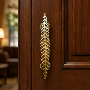 Poignée de porte décorative en métal en forme de feuille, longue poignée de porte en métal, quincaillerie de style vintage pour portes d'entrée en bois, maison, hôtel et villa - Product Image 3