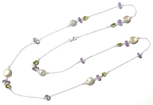 Natural Amethyst Peridot Beaded Snake Chain <b>Necklace</b> 925 <b>Sterling</b> <b>Silver</b> <b>Silver</b> Plated Handmade Jewelry Gift Her - Product Image 5