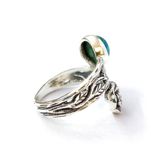 Blue Copper <b>Turquoise</b> <b>Ring</b> 925 Sterling Silver Rose Flower Leaf Wrap Band Handmade Boho Statement Jewelry - Product Image 3