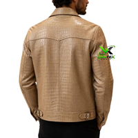 VANTEX SPORTS Blouson Moto Homme Marron en Toile Gaufrée Effet Croco Col Montant Décontracté Poche Avant Grande Taille Hiver Respirant