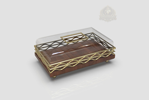 Caja de Exhibición de Pasteles de Lujo Ecológica y Personalizada con Tapa de Metal y Madera, Soporte para Postres Dorado, Diseño Palestino para Fiestas y Uso Doméstico - Product Image 6