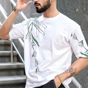 T-shirts de sport décontractés surdimensionnés pour hommes, très demandés, avec logo personnalisé, col rond, imprimés, 100 % coton, écologiques - Product Image 5