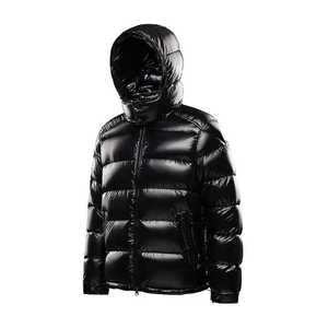 Veste matelassée à capuche noire pour homme, coupe-vent, rembourrée de duvet, fermeture éclair, manteau d'hiver décontracté, coupe régulière, coque en nylon épaisse - Product Image 1