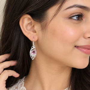Boucles d'oreilles pendantes Niharika Gems pour femme en argent 925, motif géométrique, perle d'eau douce, morganite rose, sertissage clos, usage quotidien - Product Image 2