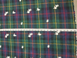 Wholesale Tartan Plaid Cotton Fabric with Multi-Color Windowpane Checks and White 3D Floral Appliques for Designer Apparel - Product Image 4