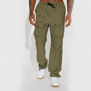 Pantalons cargo pour hommes très stylés, couleur unie, avec plusieurs poches, taille élastique, décontractés, respirants, streetwear, pantalons de mode - Product Image 4