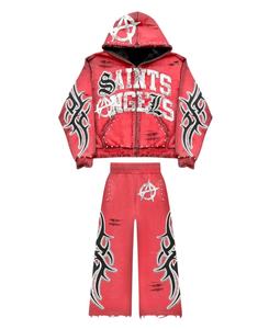 Ensemble survêtement homme en molleton de coton lourd 420GSM imprimé sur mesure, sweat-shirt ample et pantalon de survêtement, automne, taille surdimensionnée - Product Image 1