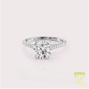 Anillo de Compromiso de Diamante Moissanite de Corte Redondo, Oro Blanco, 6 Puntas, Solitario, con Anillo de Promesa de Boda para Mujer - Product Image 5