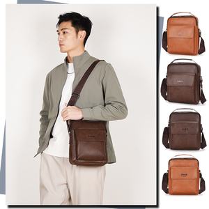 Bolso bandolera de cuero pequeño marrón con cierre de cremallera, bolso de hombro ligero para hombre, uso diario, para todas las estaciones. - Product Image 3