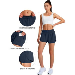 Shorts de course 2-en-1 pour femmes avec doublure intégrée, respirants en polyester, pour gym, yoga, sport, avec effet ventre plat - Product Image 3