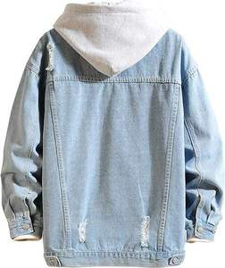 Sweat-shirt à capuche en jean pour homme grande taille, bleu délavé, coupe oversize, poche kangourou, logo brodé personnalisé, décontracté, 350g - Product Image 2
