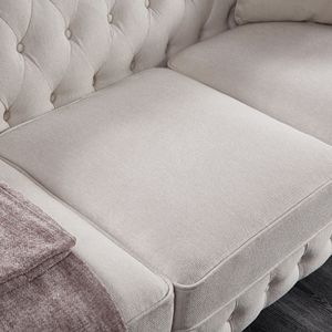 Divano Chesterfield in Tessuto di Lino Beige per Soggiorno - Product Image 6