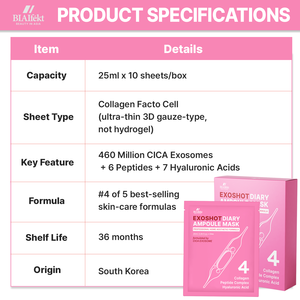 Masque coréen EXOSHOT Diary NO.4 CICA EXOSOME Collagène Peptide Acide Hyaluronique Anti-âge Soin des pores Apaisant Éclaircissant - Product Image 3