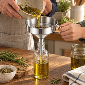 Entonnoir de cuisine en acier inoxydable avec filtre amovible, passoire de qualité alimentaire pour accessoires de cuisine et préparation culinaire à domicile - Product Image 4