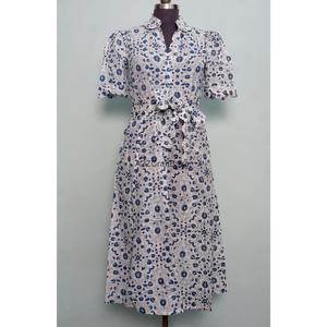 Women's Floral Printed Cotton A-Line Maxi <b>Dress</b> With Turn-Down Collar And Short Sleeve Casual Loose Fit For Daily Wear - Product Image 1