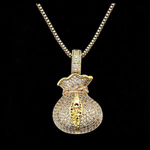 Pendentif Sac d'argent Bling Hip Hop Iced Out en Argent Sterling 925 Moissanite Plaqué Or 18K Unisexe, Bijou de Rappeur, Inspiré des Séries TV - Product Image 1