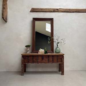 Antique Rustic <b>Wooden</b> Wall <b>Mirror</b> Solid Timber Rectangular Vanity Frame Farmhouse Entryway Mantel <b>Bathroom</b> Living Room - Product Image 1