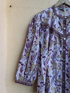 Blusa de Algodón Hecha a Mano, Top de Algodón Estampado a Mano con Cuello Redondo y Manga Larga, Tops para Mujer, Regalo para Ella - Product Image 5