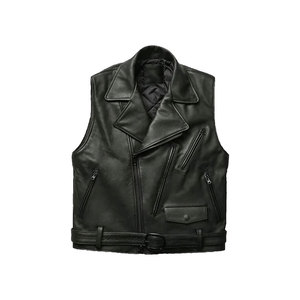 Men's Genuine Leather Motorcycle Vest Adjustable Side Strap Zipper Closure Windproof Outerwear for Winter Riding - Product Image 2