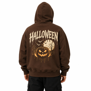 Wholesale Brown Halloween Pumpkin Graphic Full <b>Zip</b> Mask Hoodie Oversized <b>Hooded</b> Sweatshirt with Face Cover Unisex Fashion Hoodie - Product Image 4