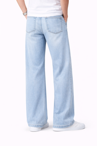Jean en denim bleu clair pour homme, coupe large, en coton, taille haute, coupe décontractée, au meilleur prix - Product Image 3