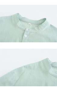 Camisa Henley de Lino y Algodón para Hombre con Logotipo Personalizado, Manga Larga, Cuello Mao, Corte Holgado Informal, Color Sólido - Product Image 4