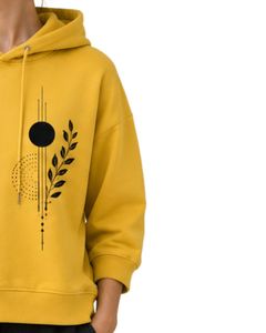 Sweat-shirt à capuche surdimensionné pour femme, personnalisé, jaune, imprimé floral, en coton molletonné, manches longues, style streetwear décontracté - Product Image 4