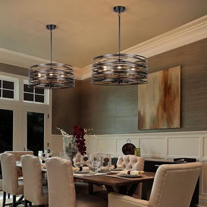 Wholesale Industrial Drum Chandelier Bulk Black Wire Spiral Pendant Light Factory Price <b>Retro</b> Metal Faux Wood Hanging Lamp - Product Image 6