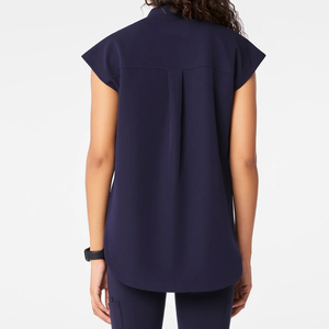 Blusa Médica Azul Marino para Mujer, Cuello Mandarín, Manga Corta, Uniforme Sanitario Ligero, Ropa de Trabajo para Enfermería, OEM ODM - Product Image 2