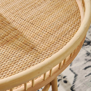 <b>Round</b> Rattan Coffee <b>Table</b>, 32'' Wicker Boho Hand-Woven Top, Modern Unique Farmhouse <b>Tray</b> Top Center <b>Table</b> for Living Room - Product Image 4