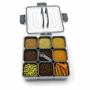Premium Modern Machine 9-Grid Airtight Spice Organizer PET Eco-Friendly Dishwasher Safe Kitchen <b>Storage</b> Container with SPOONS - Product Image 3